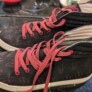 Stylish Black and Red High-Top Sneakers